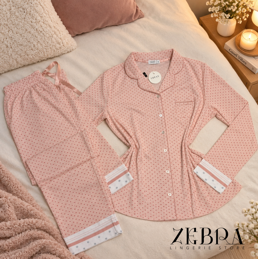 Pyjama Pluie de Cœurs – Ensemble 2 pièces avec ruban