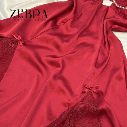 Nuisette Passion Rouge Satin & Dentelle Perlée