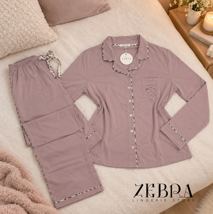 Pyjama Duo de Cœurs – Ensemble 2 pièces à finitions léopard