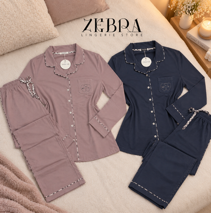 Pyjama Duo de Cœurs – Ensemble 2 pièces à finitions léopard